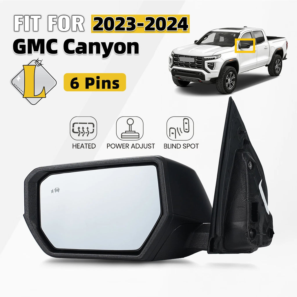 Left Side Power Mirror for GMC Canyon (2023–2024) W/ Heated, Blind Spot, 6 Pins