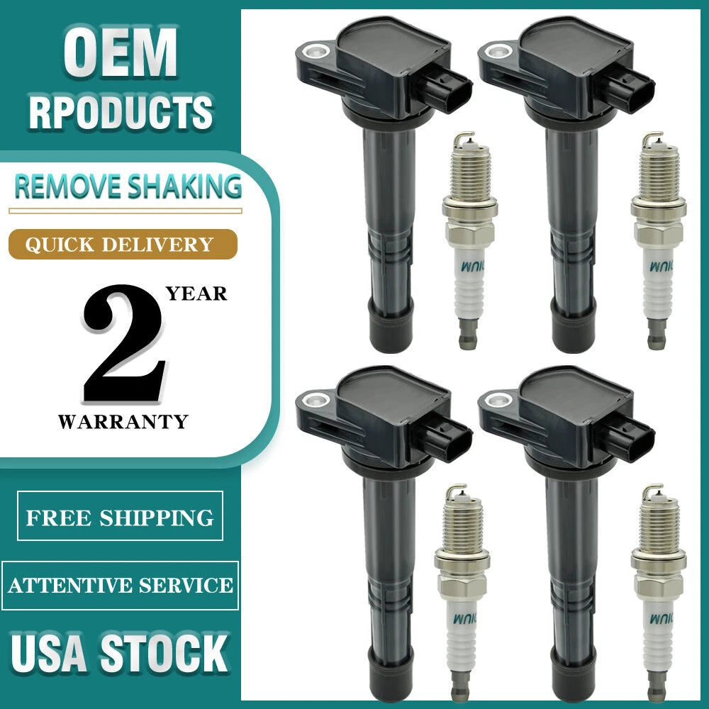 Set of 4 Ignition Coils & 4 Spark Plugs for Honda CR-V Civic Element Acura CSX (UF311)