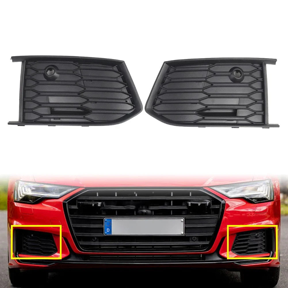 Front Bumper Fog Light Grille Covers Matte Black for Audi A6 S6 (2018-2024)