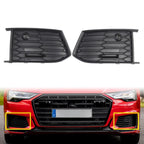 Front Bumper Fog Light Grille Covers Matte Black for Audi A6 S6 (2018-2024)