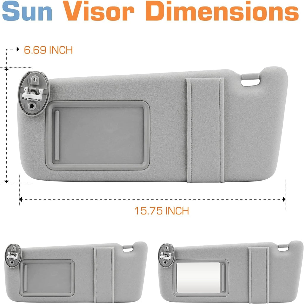 Set of 2 Gray Sun Visors with Cover Trims for Toyota Venza (2009–2016)