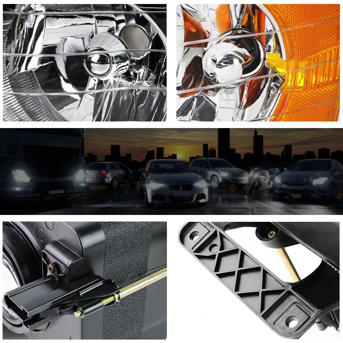Chrome Housing Headlight Amber Corner Signal Lamps for Dodge Ram 1500-3500 (2002–2005)