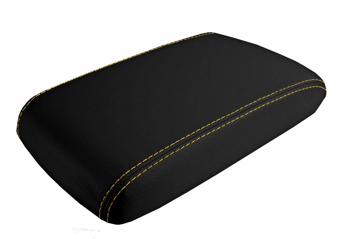Leather Console Lid Armrest Cover for Dodge Challenger (2008–2014) Yellow Stitch
