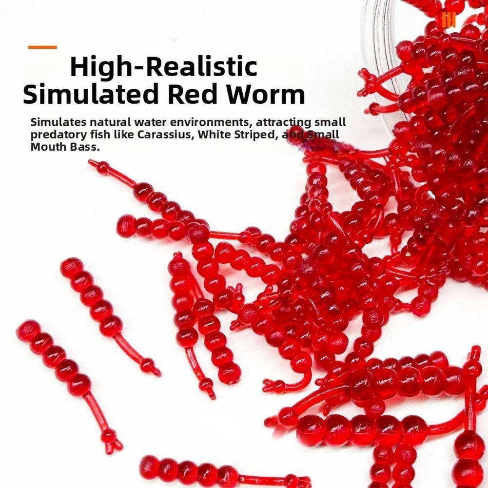 Soft Plastic Red Worm Bait Fork-Tail Maggot Lure for Ice Fishing (2-3 cm)