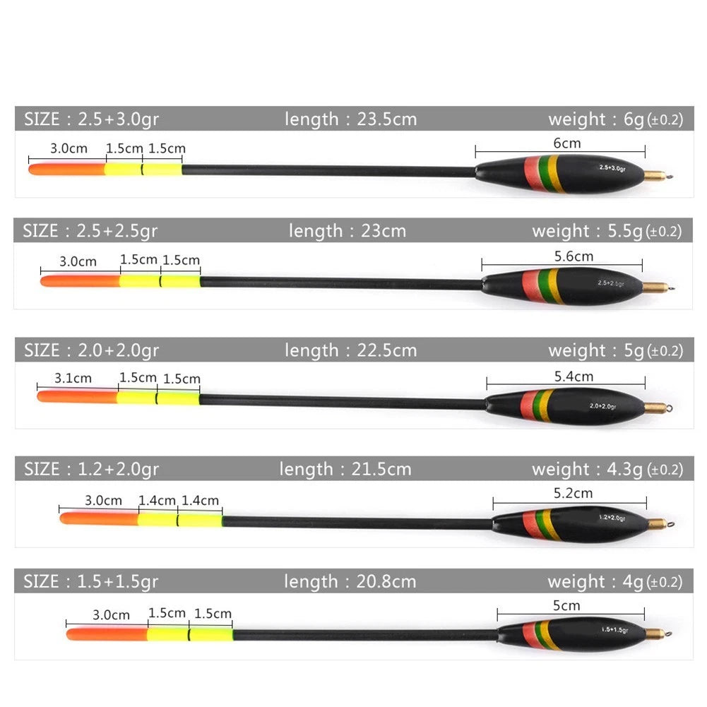 5pcs Fishing Floats Vertical Buoy Set for Coarse Fishing Tubes
