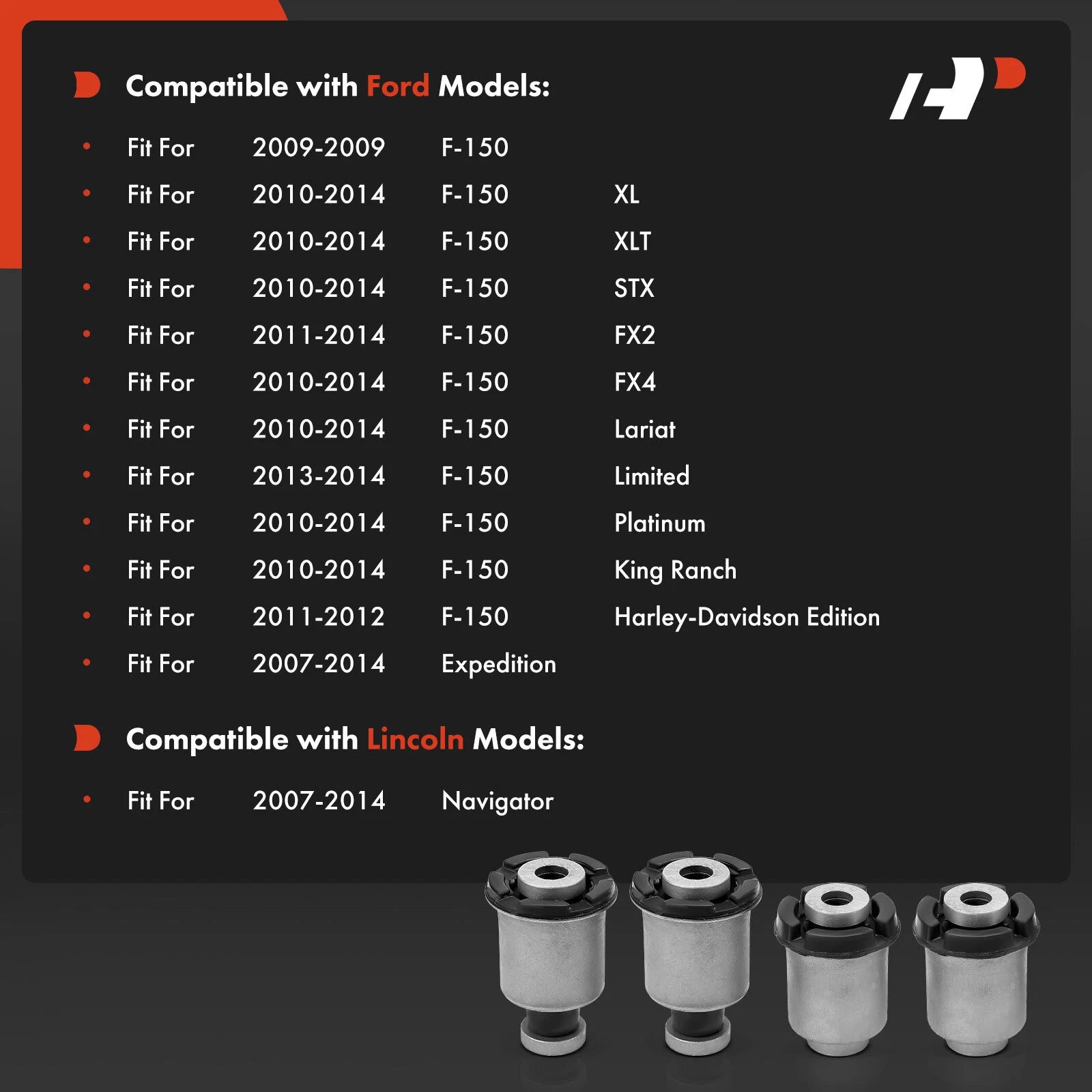 Set of 4 Control Arm Bushings for Ford Expedition Lincoln