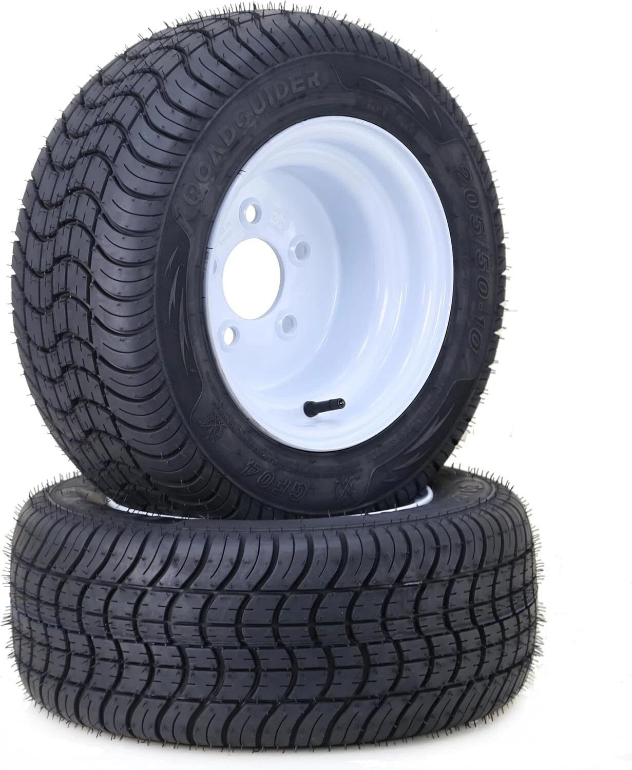 Set of 2 Libra Golf Cart Tire Rims 205/50-10 4-Ply 5 Lugs 4.5" White