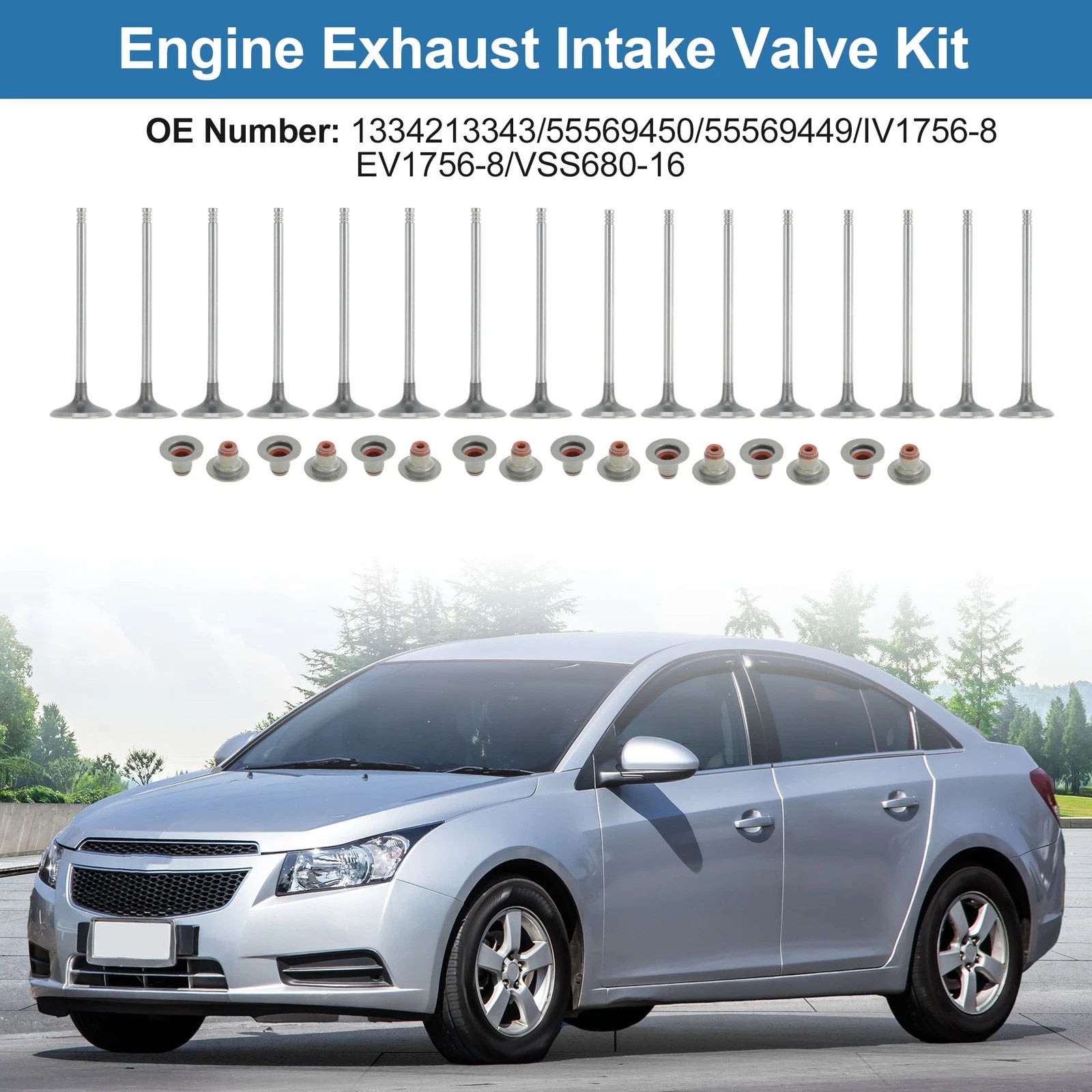 16pcs Intake Exhaust Valves with Seals for Chevrolet Cruze LS (2011–2015)