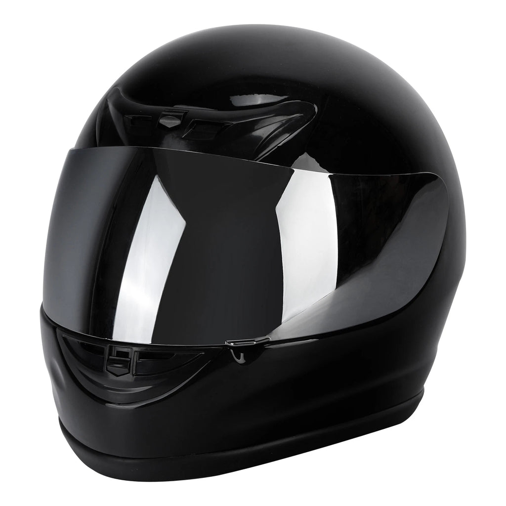 Gloss Black Full Face Helmet for Motorcycle (S, M, L, XL) + Silver Visor