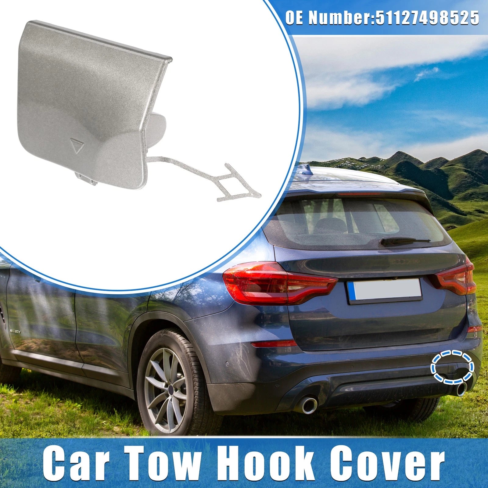 Tow Hook Eye Hole Cover Cap for BMW X3 G08 (2018–2020) Silver Right
