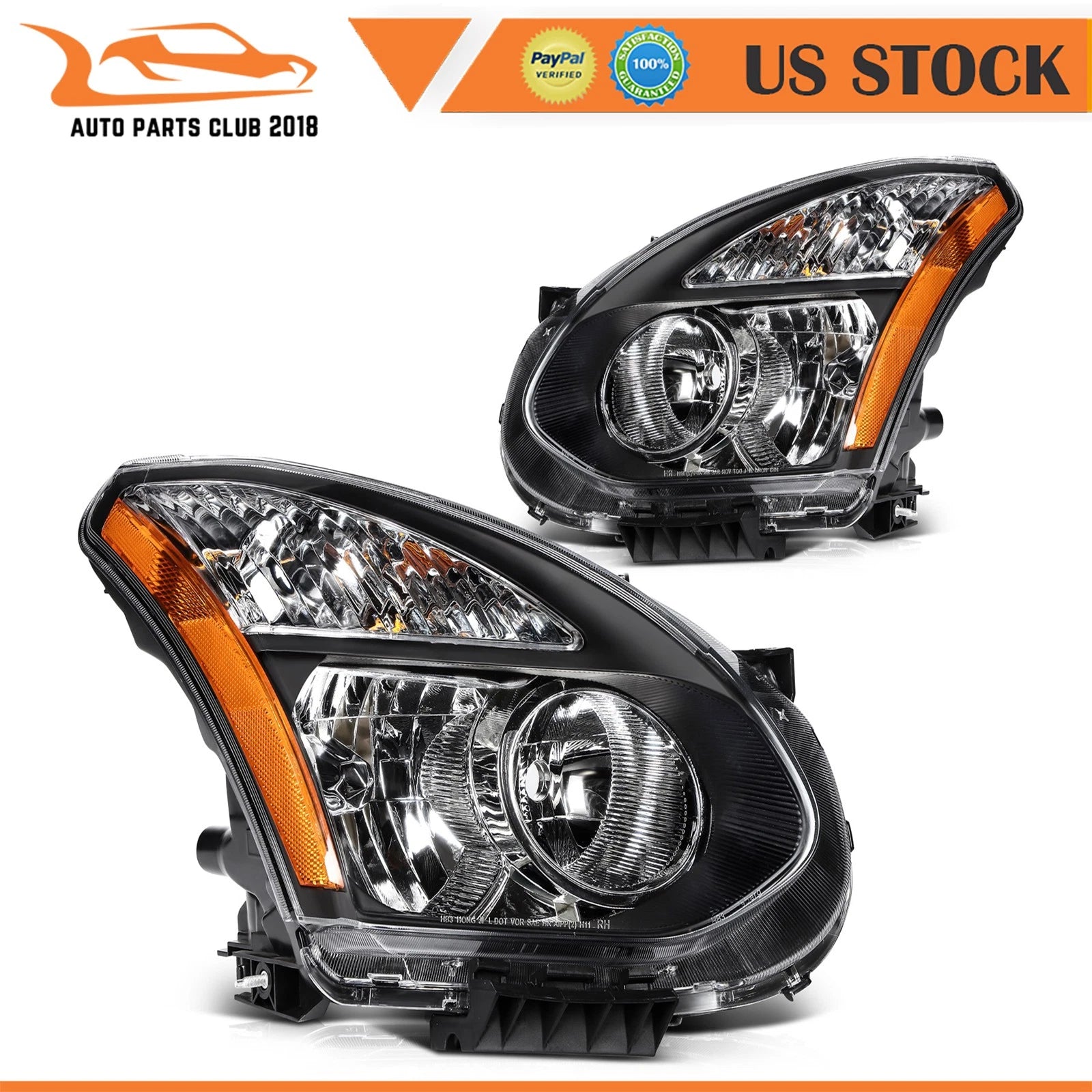 Chrome Housing Headlights Assembly Pair for Nissan Rogue (2008–2013)