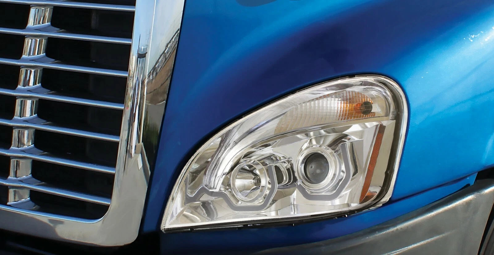 Chrome Projection Headlights with LED U-Bar Light for Freightliner Cascadia (2018–2025)