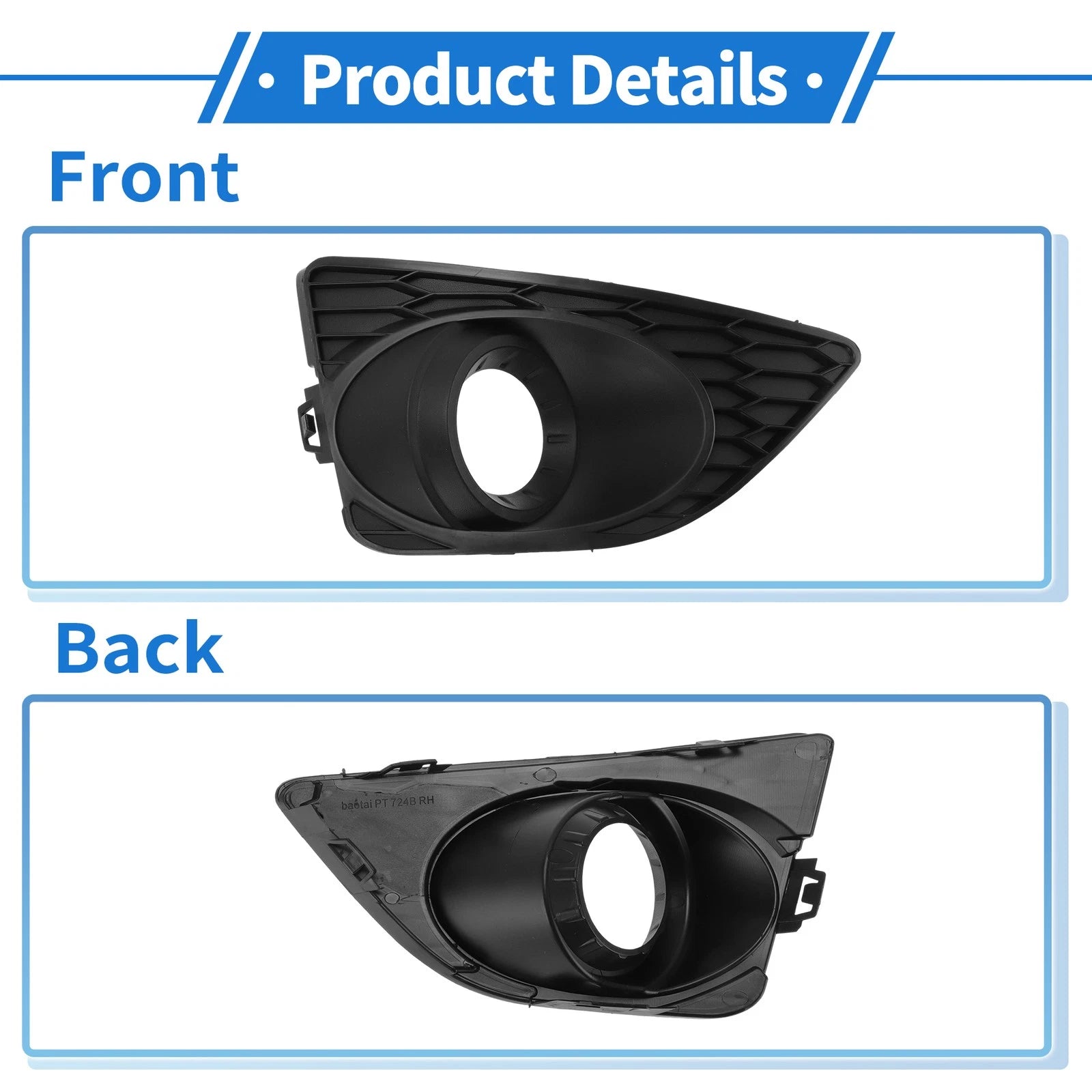 Front Right Fog Light Grill No.615343548784 for Ford Fusion (2010–2012) Black ABS