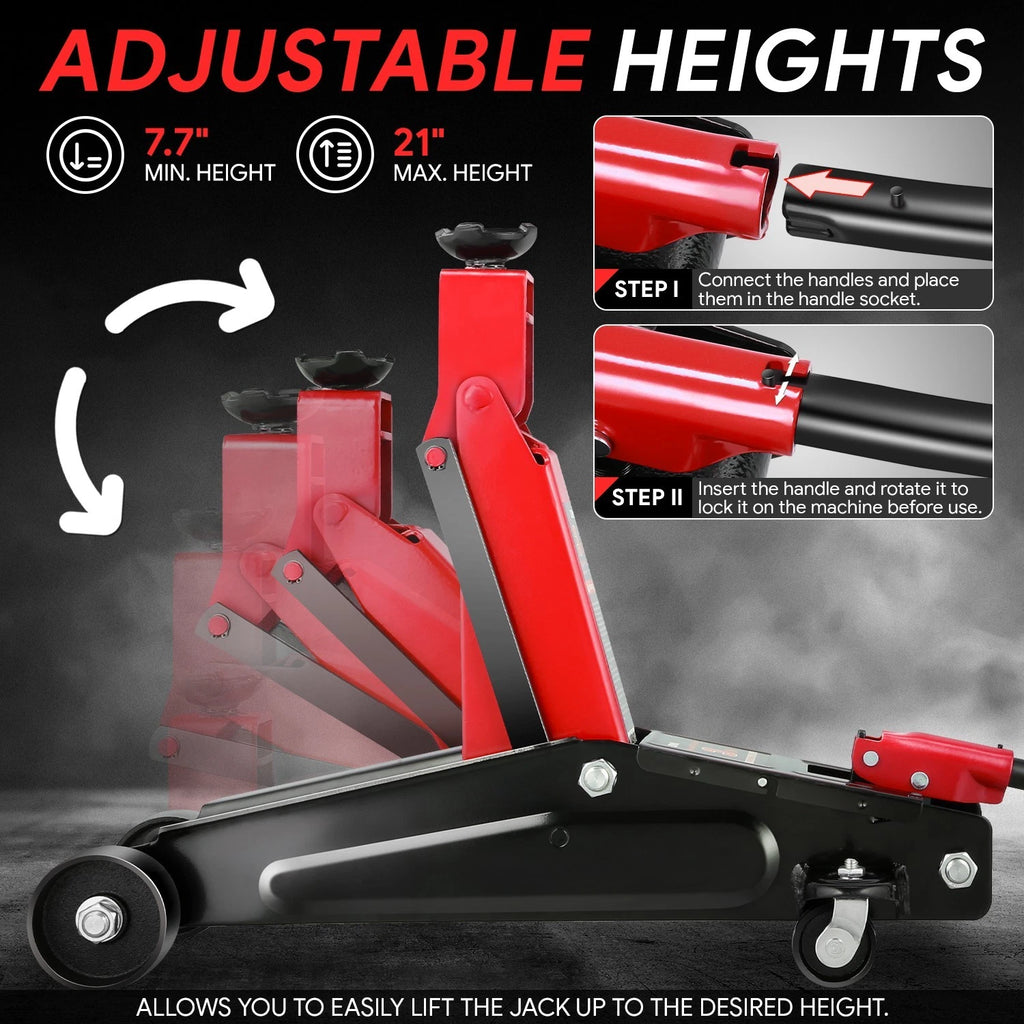 3 Ton Hydraulic Floor Jack for 6000lbs Capacity (7.7-21 in)