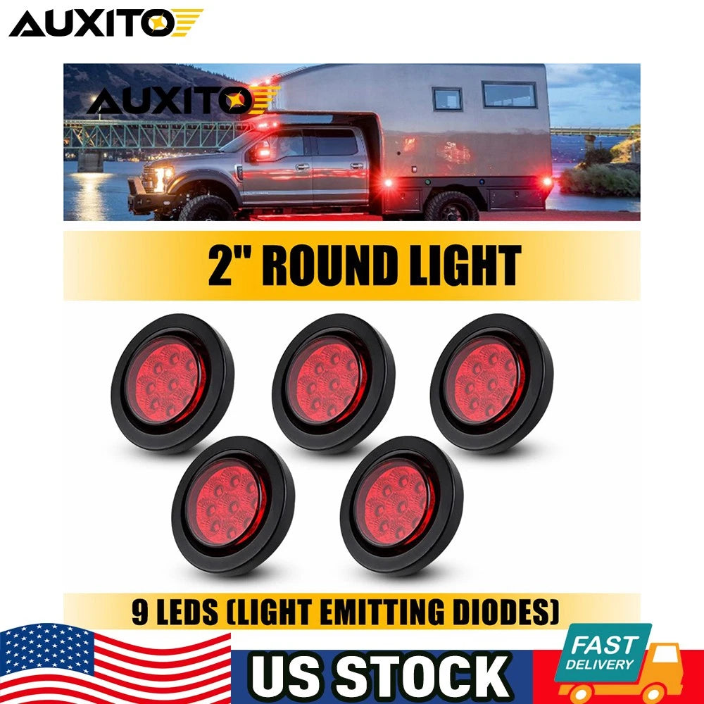 5pcs 2" Round 9LED Trailer Side Marker Lights for Truck
