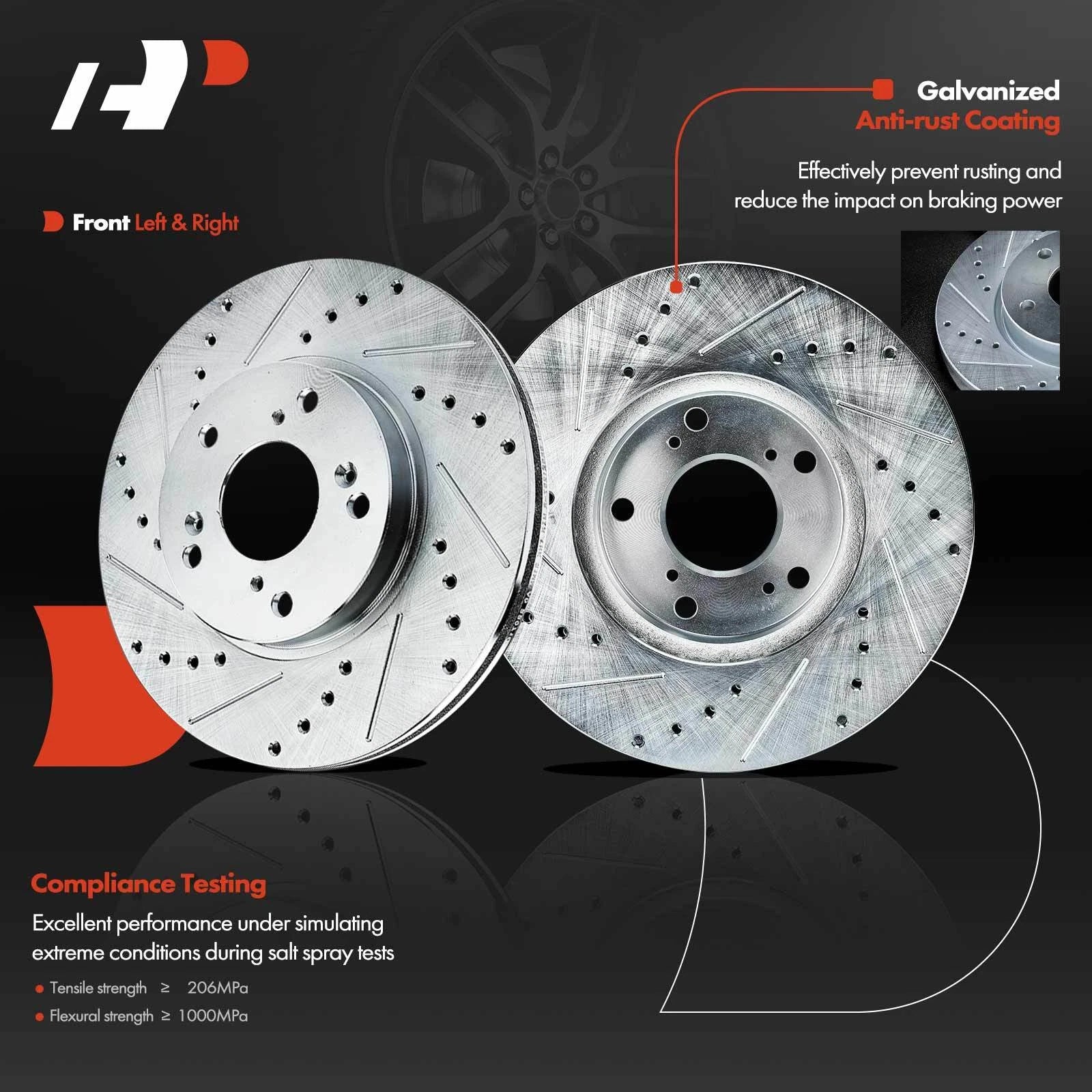 Set of 4 Drilled Brake Rotors for Honda Element (2003–2011)