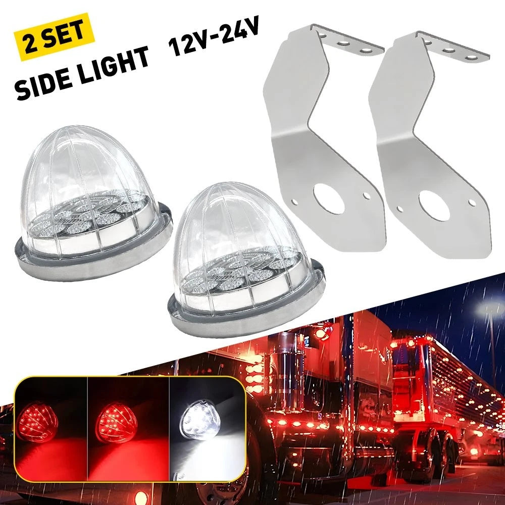 Pair LED Watermelon Clearance Lights for Trailer (with Mounting Brackets)