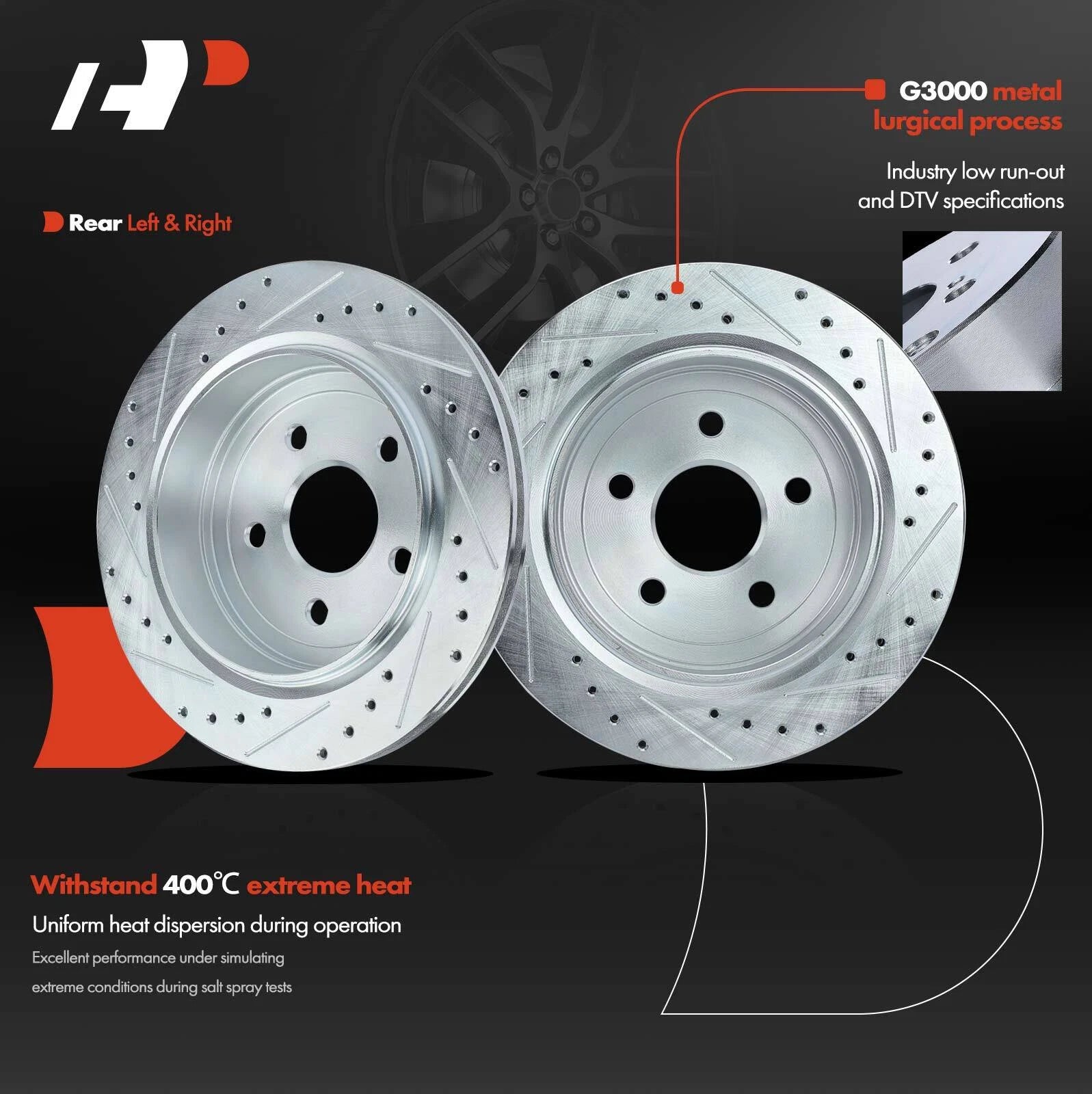 Rear Drilled Brake Rotors for Jeep Grand Cherokee (2011–2023)