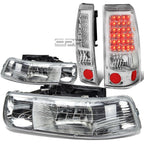 Chrome Crystal Headlight + Corner + LED Brake/Tail Light for Silverado (1999–2002)