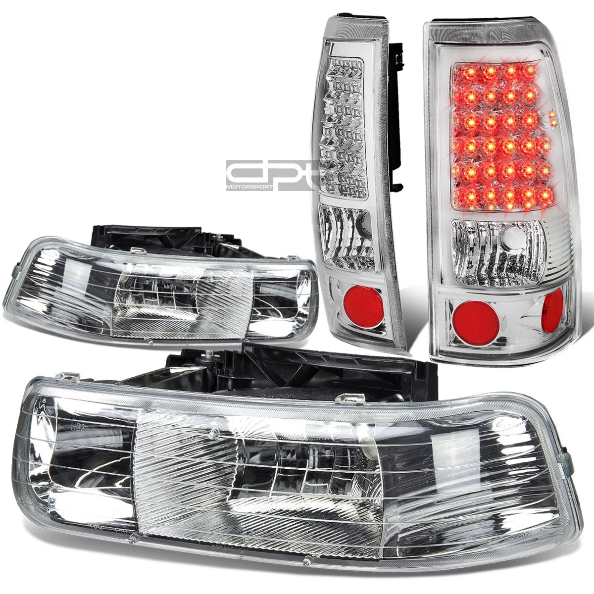 Chrome Crystal Headlight + Corner + LED Brake/Tail Light for Silverado (1999–2002)