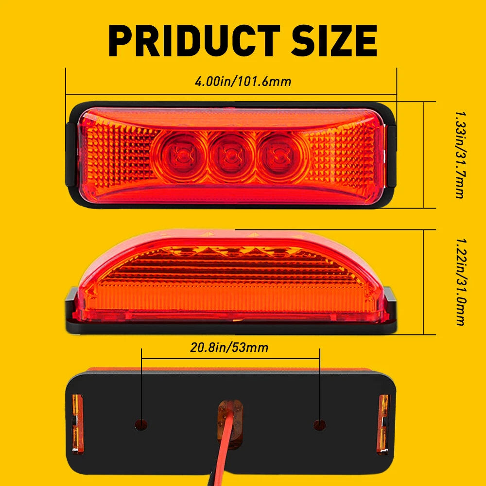 Set of 4 Red LED Side Marker Lights for Truck Trailer (Waterproof)