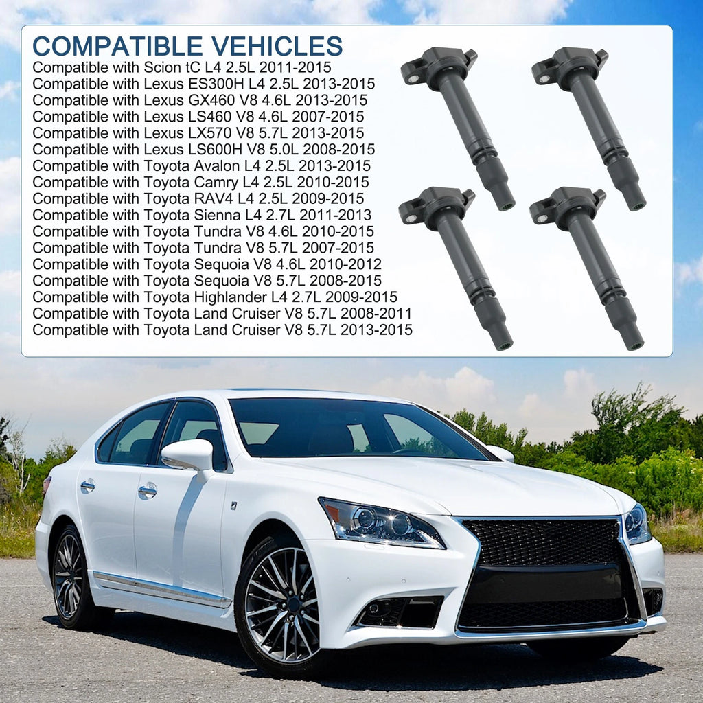 Set of 4 Ignition Coils & Spark Plugs for Toyota Lexus Highlander (2001–2023)
