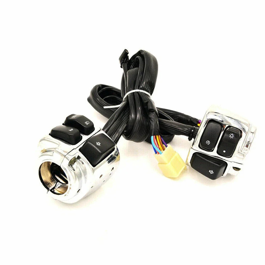 Chrome Handlebar Control Switches + Wiring Harness for Harley Dyna, Vrod (2006-2023)