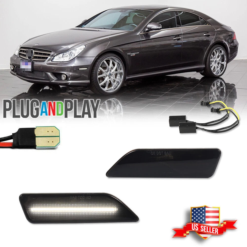 Smoke White LED Bumper Side Marker Lights for Mercedes Benz CLS-Class (2006–2011)