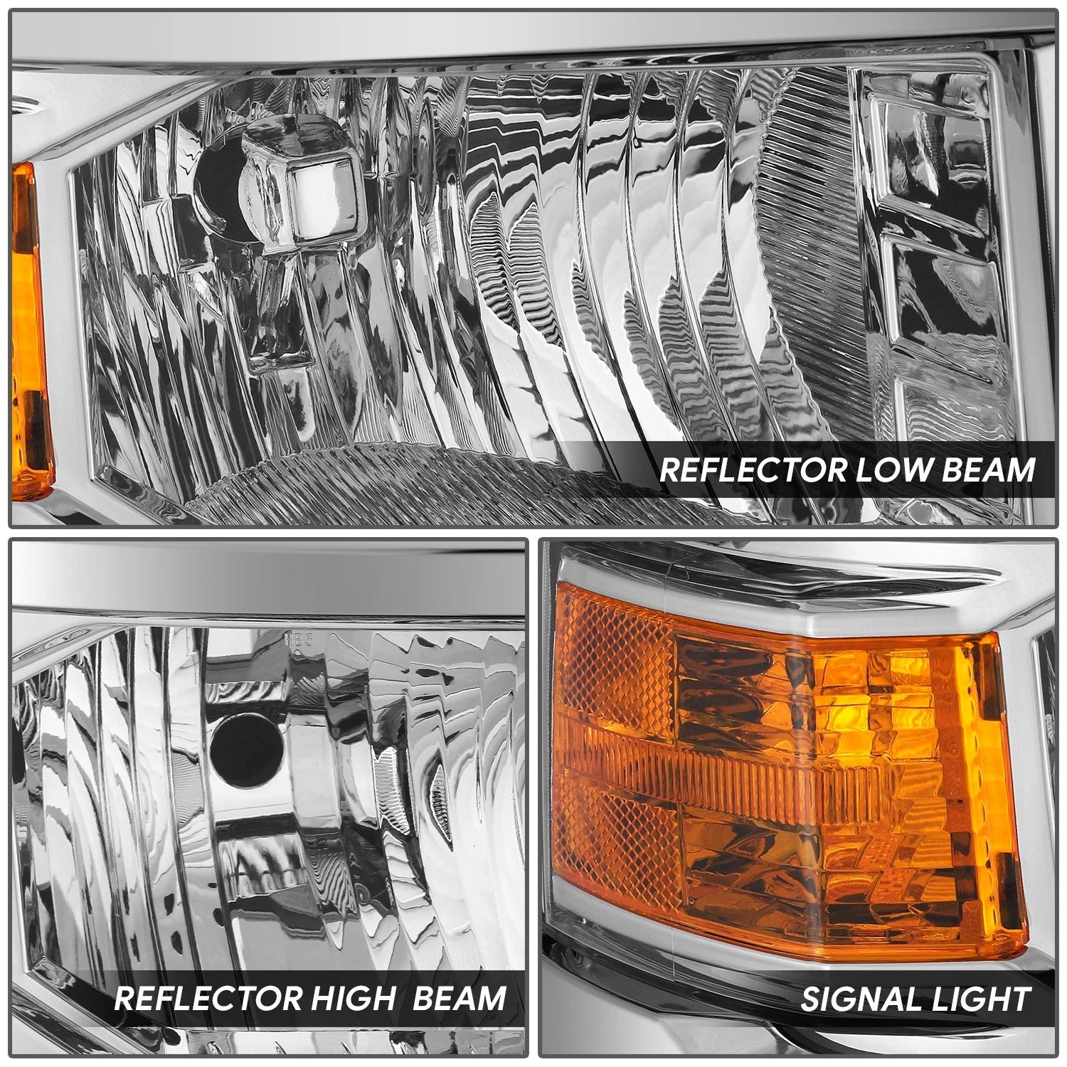 Pair of Chrome Housing Amber Side Headlights for Chevy Silverado (2014–2015)