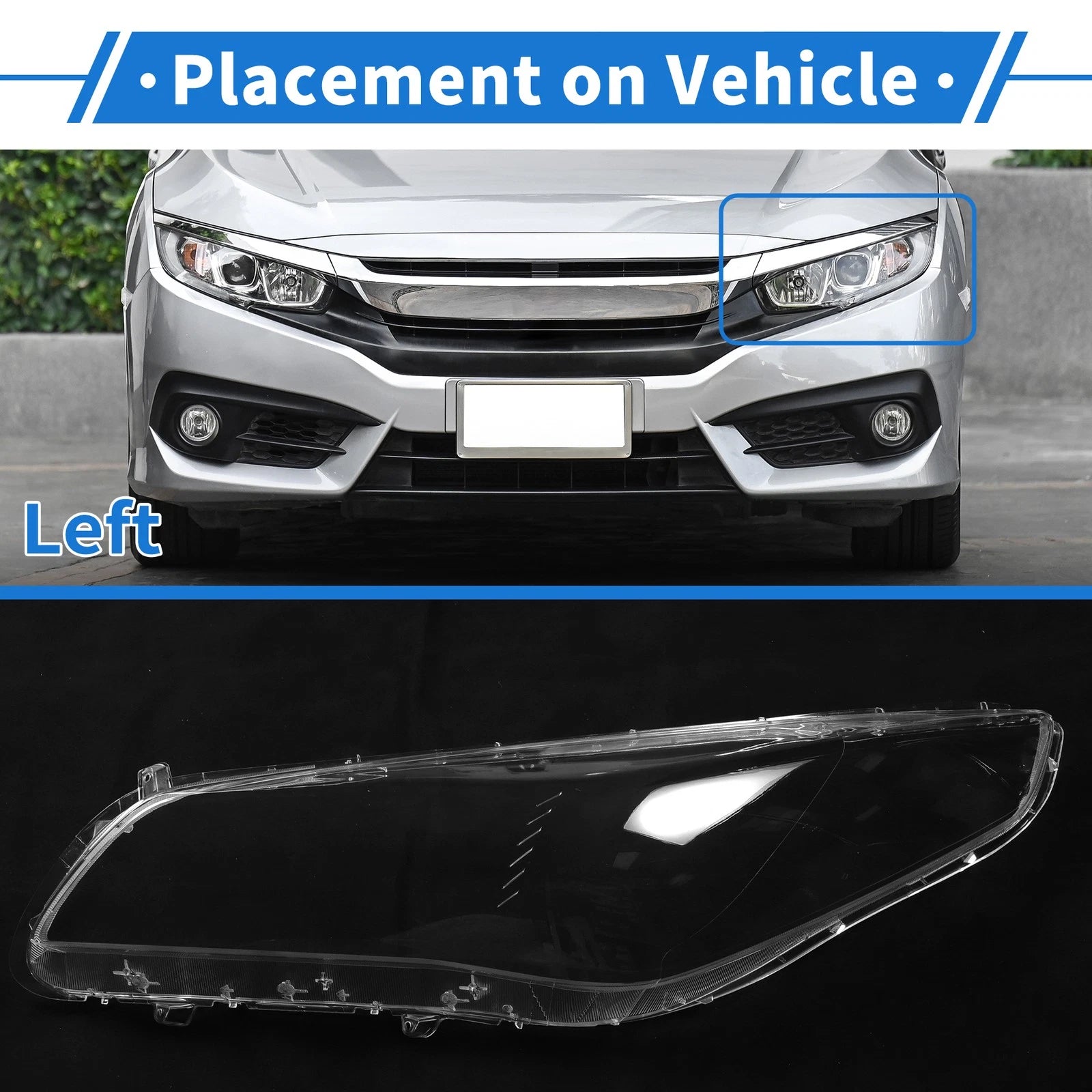 1 Pcs Headlight Lens Cover for Hyundai Sonata (2015–2017) PC Clear