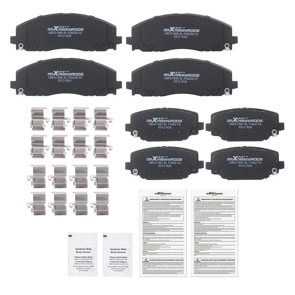 8pcs Brake Pads Set for Volkswagen Routan (2012–2014) w/Hardware D1589