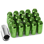 20 PCS Closed End M12x1.25 50mm Tall Green Aluminum Lug Nuts + Adapter