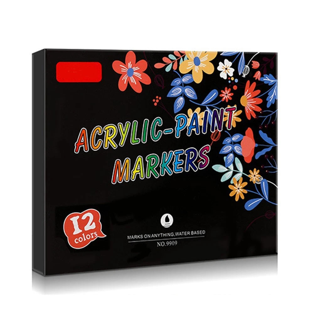 Set of 12 Colorful Acrylic Paint Pens for Multiple Uses