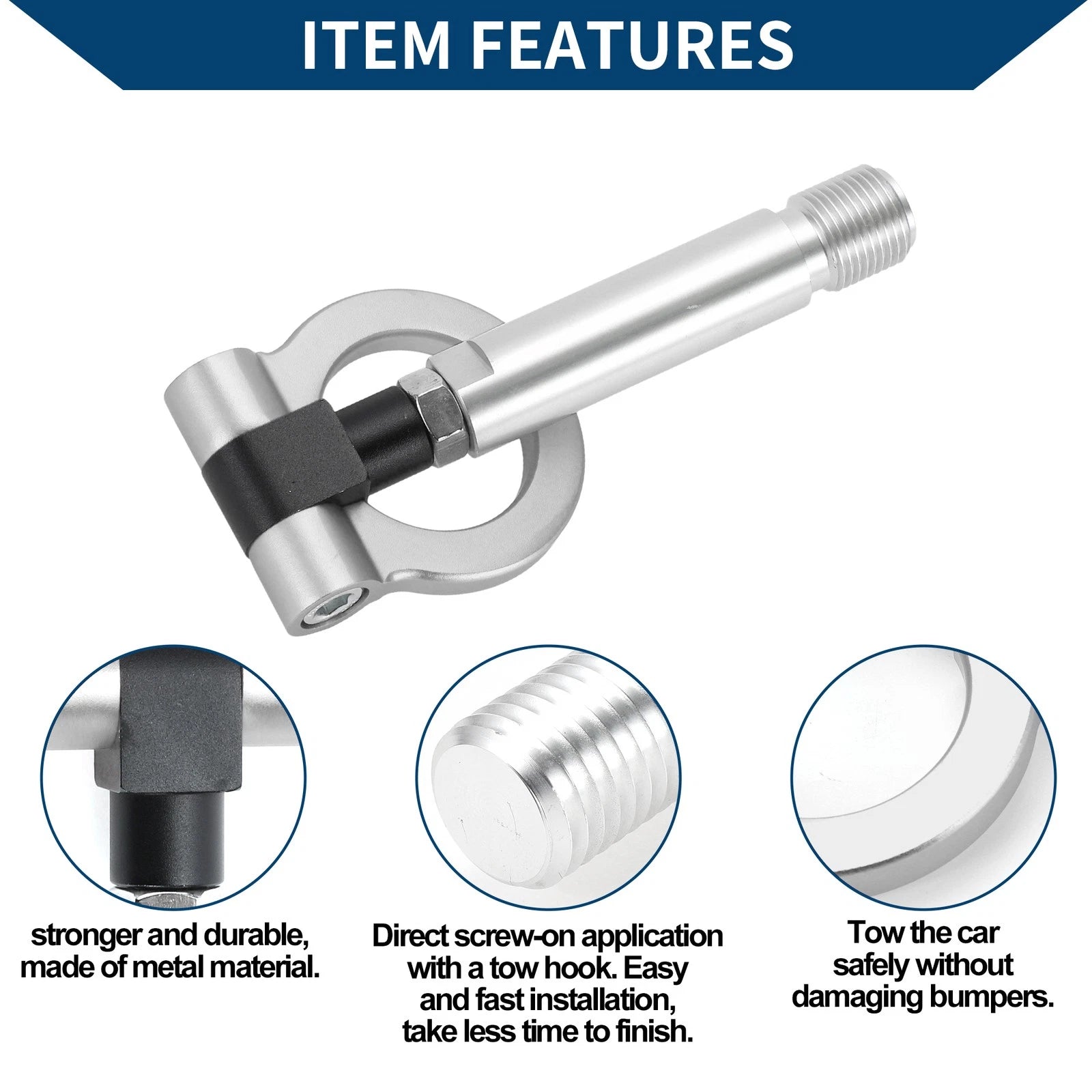 Tow Hook for Toyota Yaris (2023) - Metal Towing Hook Ring, Silver