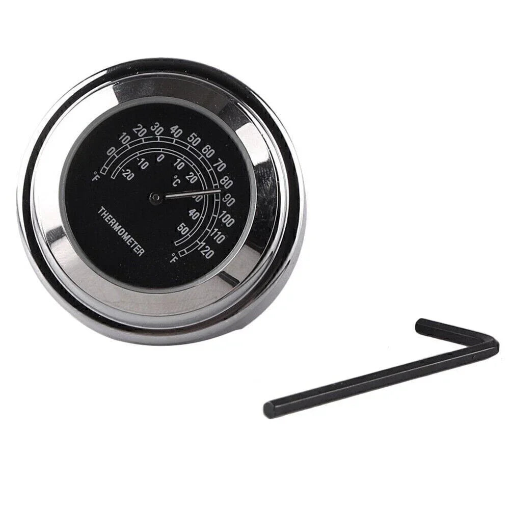 7/8" Handlebar Temp Black Dial Clock Thermometer for Bike Motorcycle