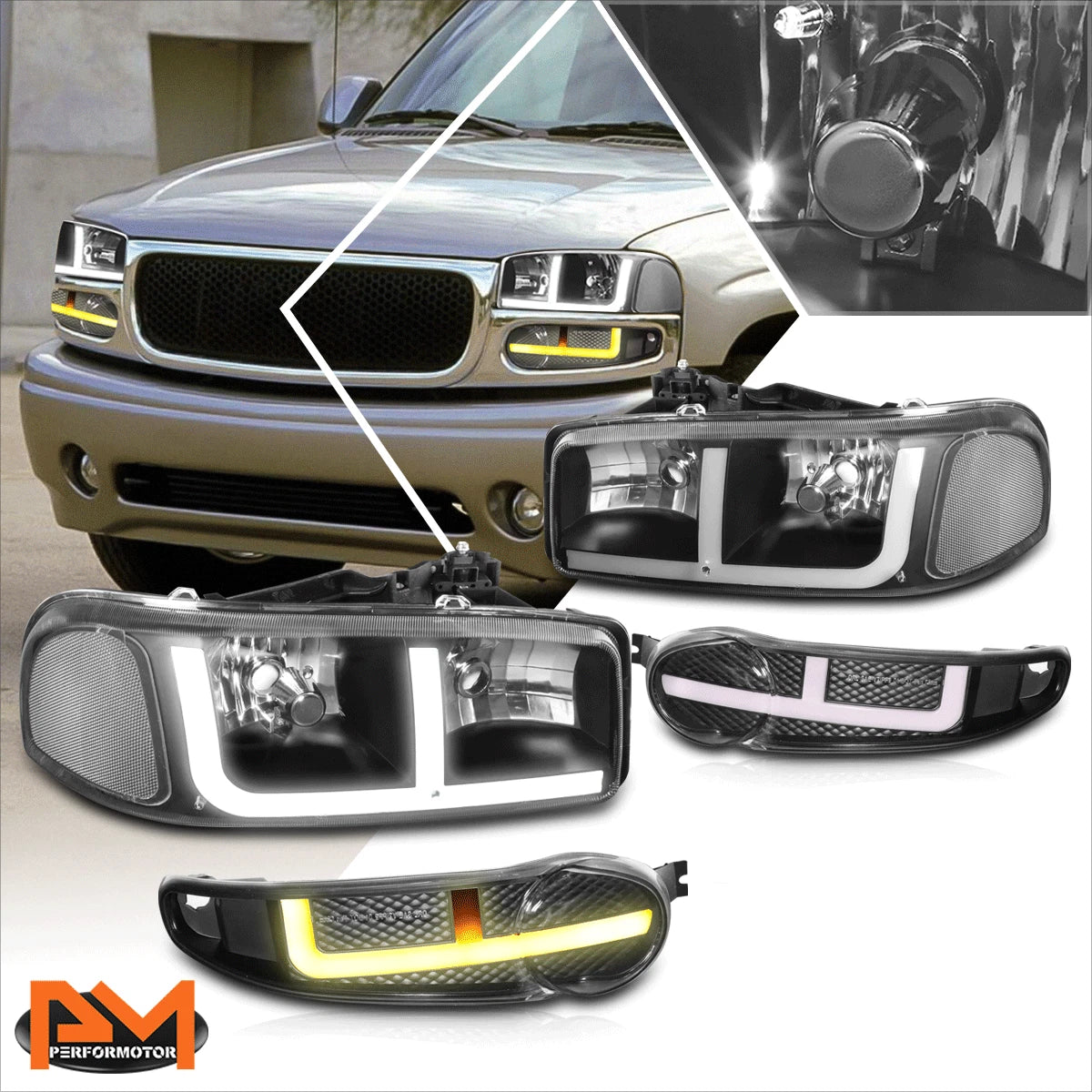 OE Style LED DRL Headlights for GMC Sierra/Yukon 1500 Denali (2002–2006)