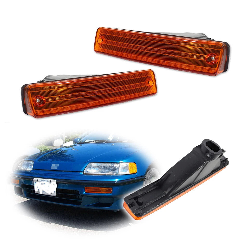 Set of 2 Amber Front Bumper Turn Signal Light Housings for Honda CR-X