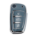 TPU Car Key Case for Audi A1 (2010–2023) - Slate Blue Silver Tone Edge