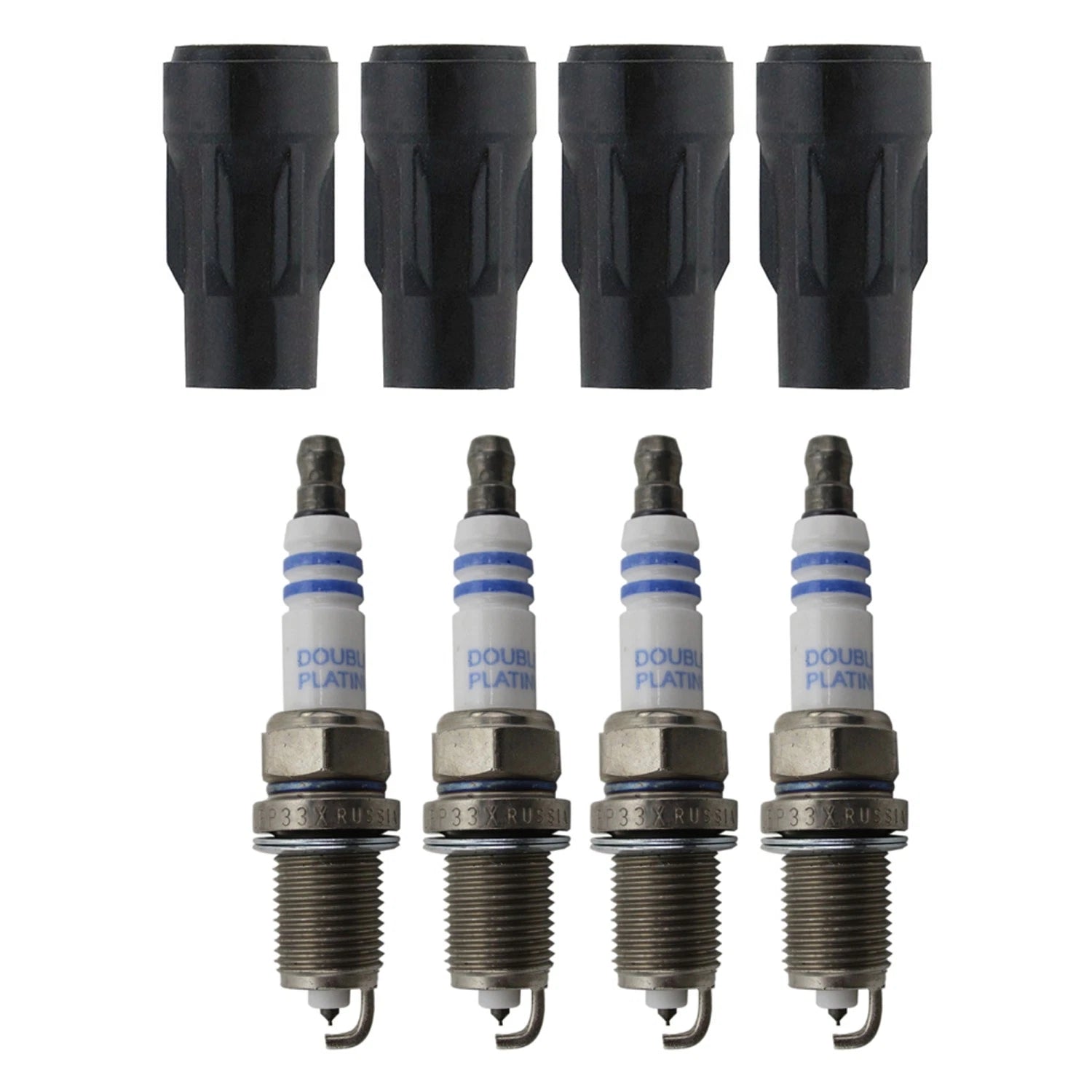 Set of 4 Bosch Double Platinum Spark Plugs & Denso Ignition Coil Boot Kit for 200 (2000–2000)