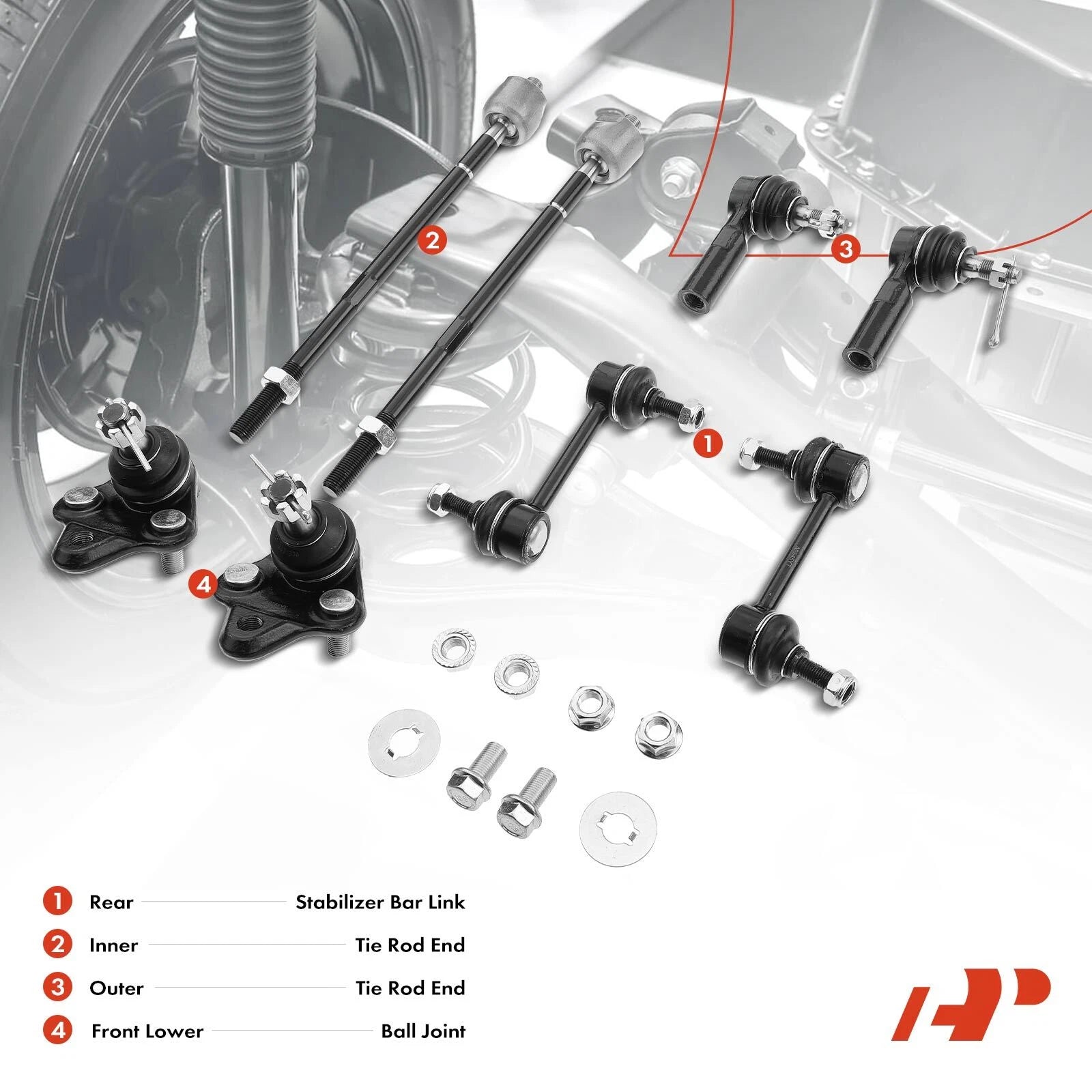 Set of 8 Sway Bar Link Tie Rod Ends for Chevy Prizm (1998–2002)