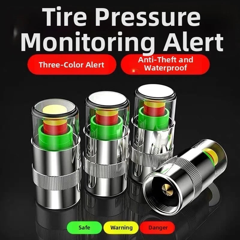 Set of 4 Tire Valve Stem Covers for Universal Use (24 BAR Pressure Indicator)
