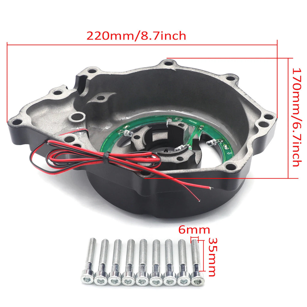Black w/ Red LED Left Engine Stator Cover for Yamaha YZF-R6 (2006–2021)