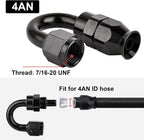 4AN PTFE Hose End Fitting 180 Degree Black for PTFE Hose (2 Pack)