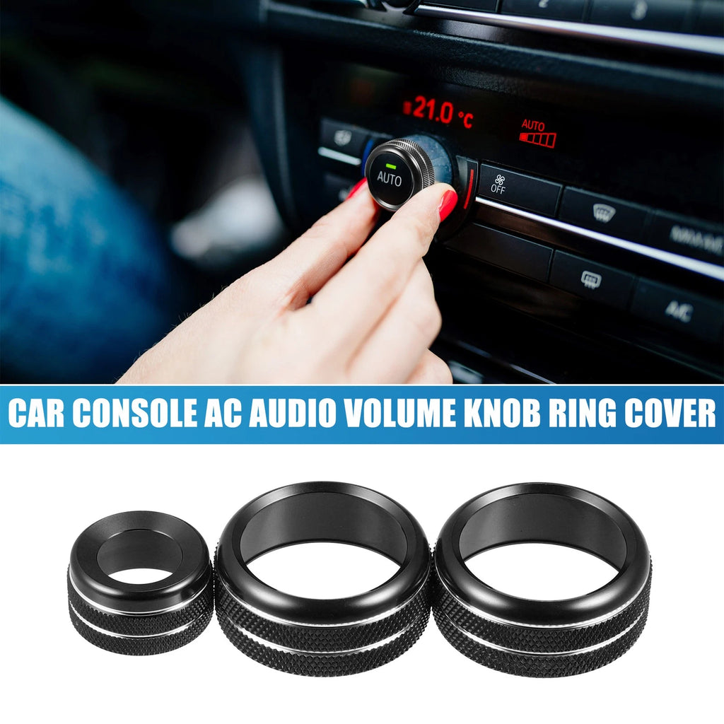 Set of 3 Console AC Audio Volume Knob Ring Covers for BMW F20 F22 F30 F31 Black