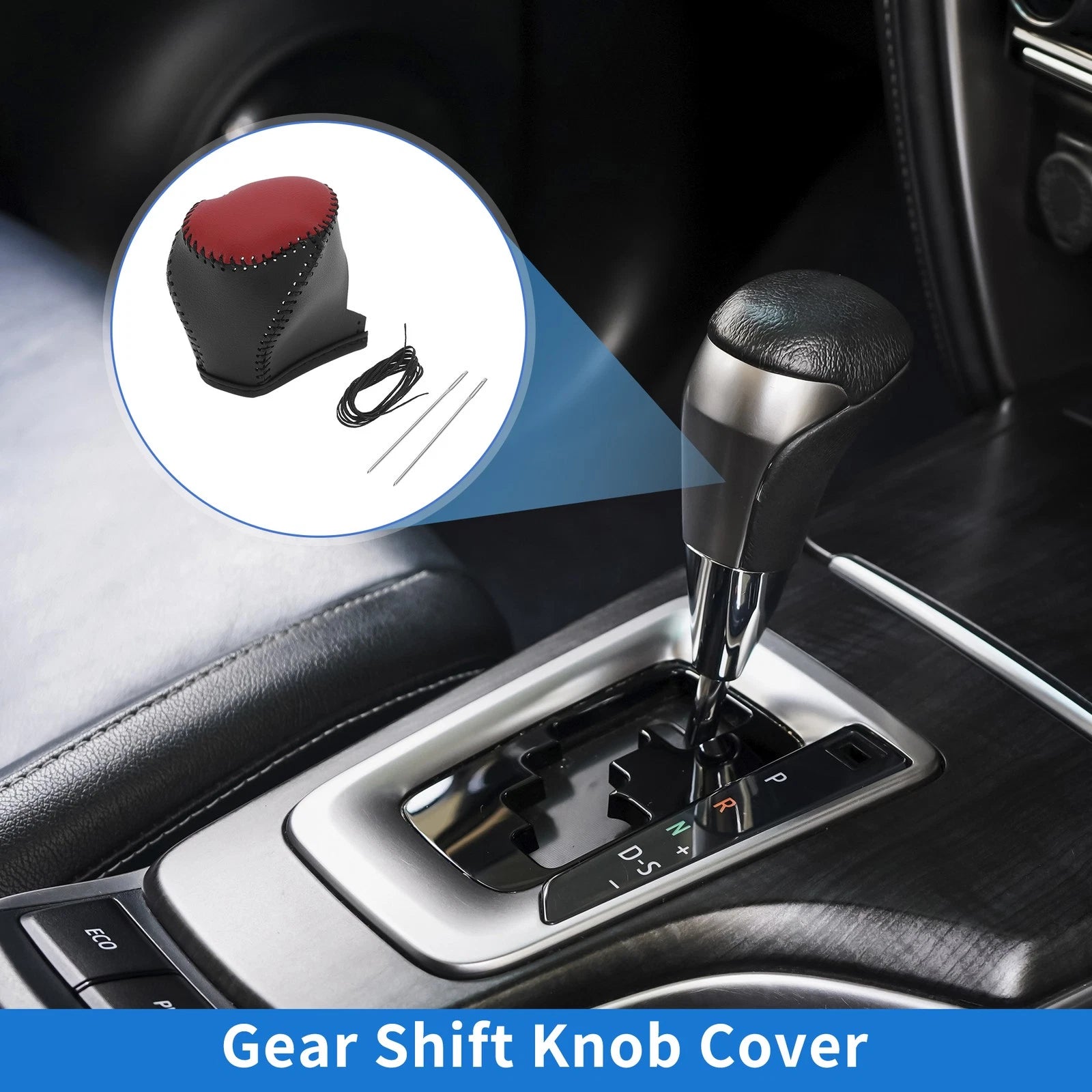 Set of 1 Gear Shift Knob Cover for Toyota CH-R (2017–2021) Black Red Faux Leather
