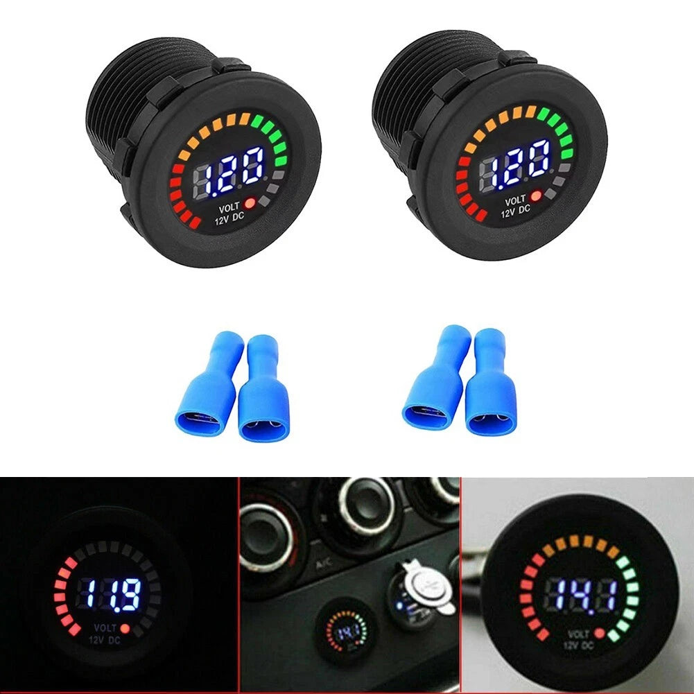 2pcs LED Digital Voltage Meter for Truck Marine Car (DC 12V)