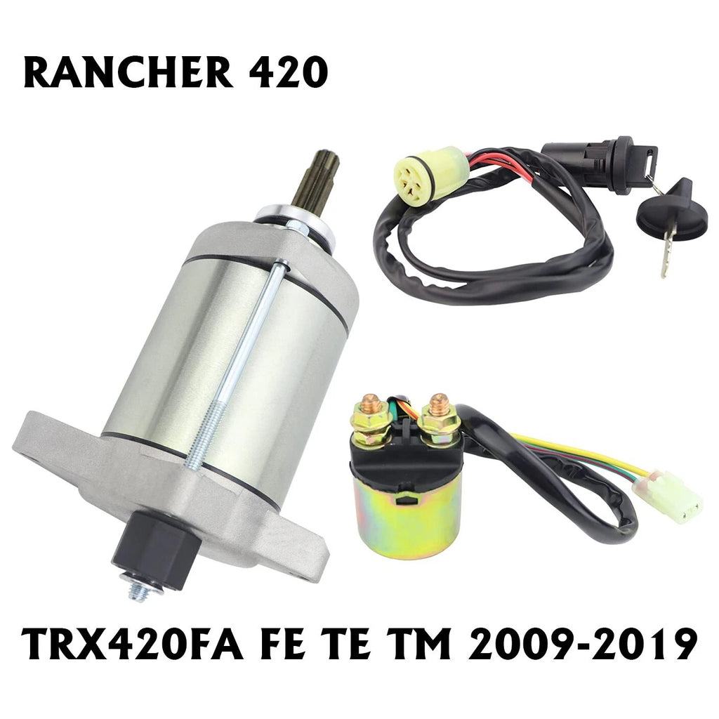 Starter Motor for Honda Rancher 420 TRX420FE (2007–2019) with Relay & Key Switch