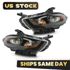 Halogen Headlight Set for Dodge Dart (2013–2016) w/Black Trim, Left+Right
