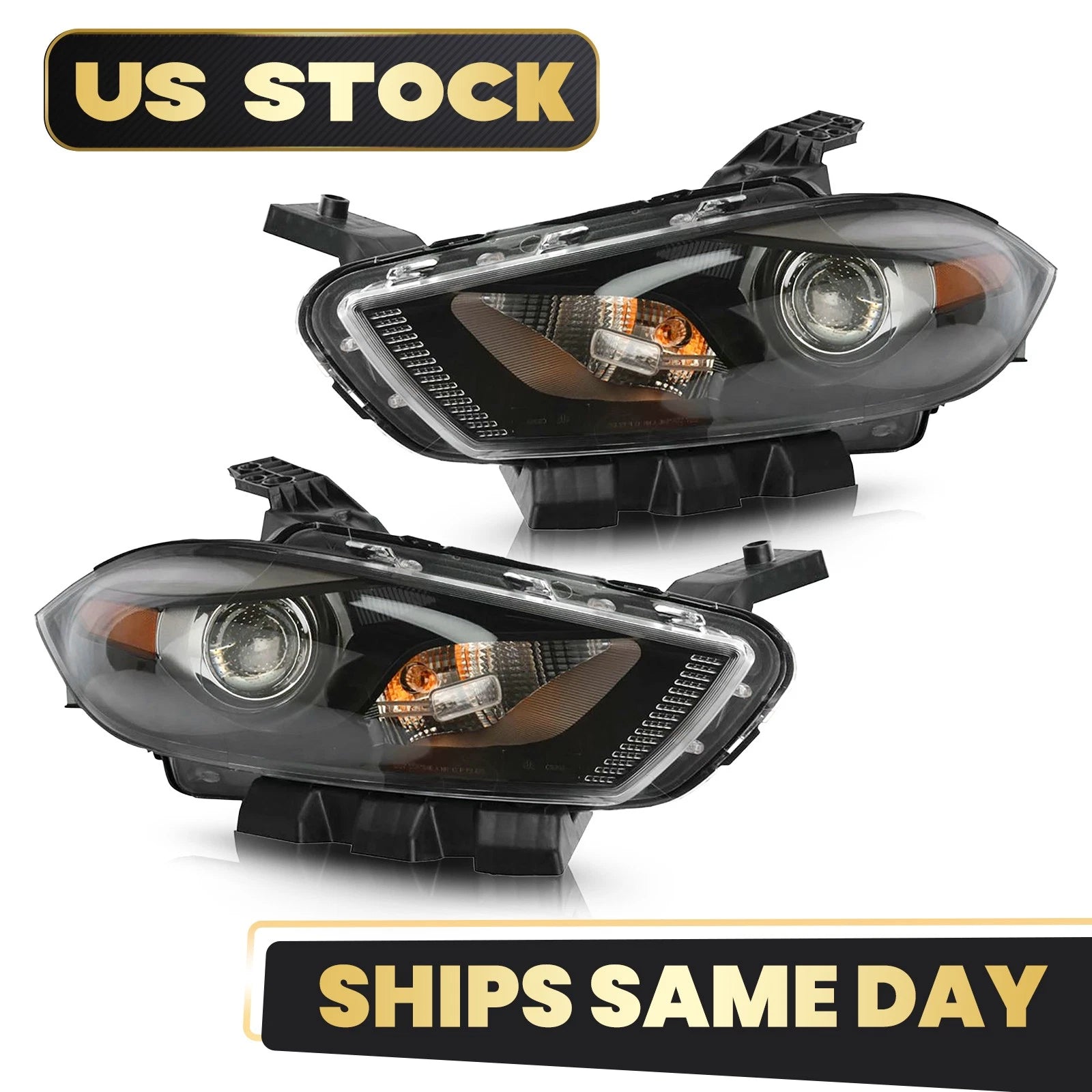 Halogen Headlight Set for Dodge Dart (2013–2016) w/Black Trim, Left+Right