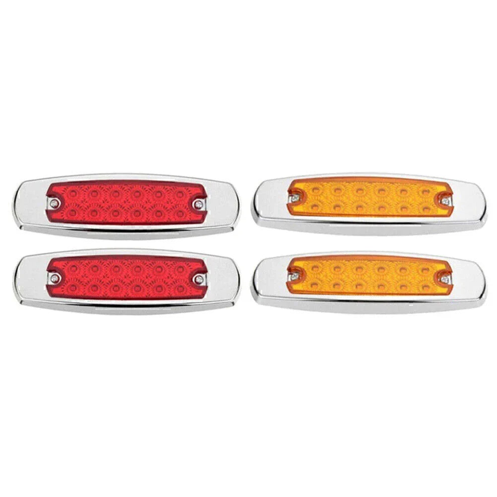 4pcs 12LED Sealed Side Marker Clearance Lights for Trailer - 2x Red + 2x Amber